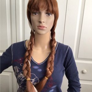 Auburn wig, long braids with bangs, Frozen “Anna” character cosplay